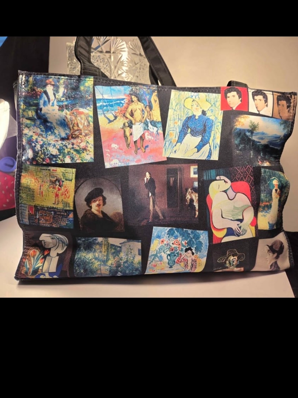 Wynn Collection Canvas Shopping Bag With Famous Paintings Collage